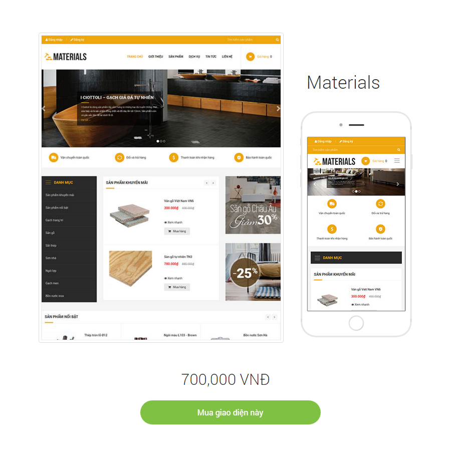 Giao diện website Materials
