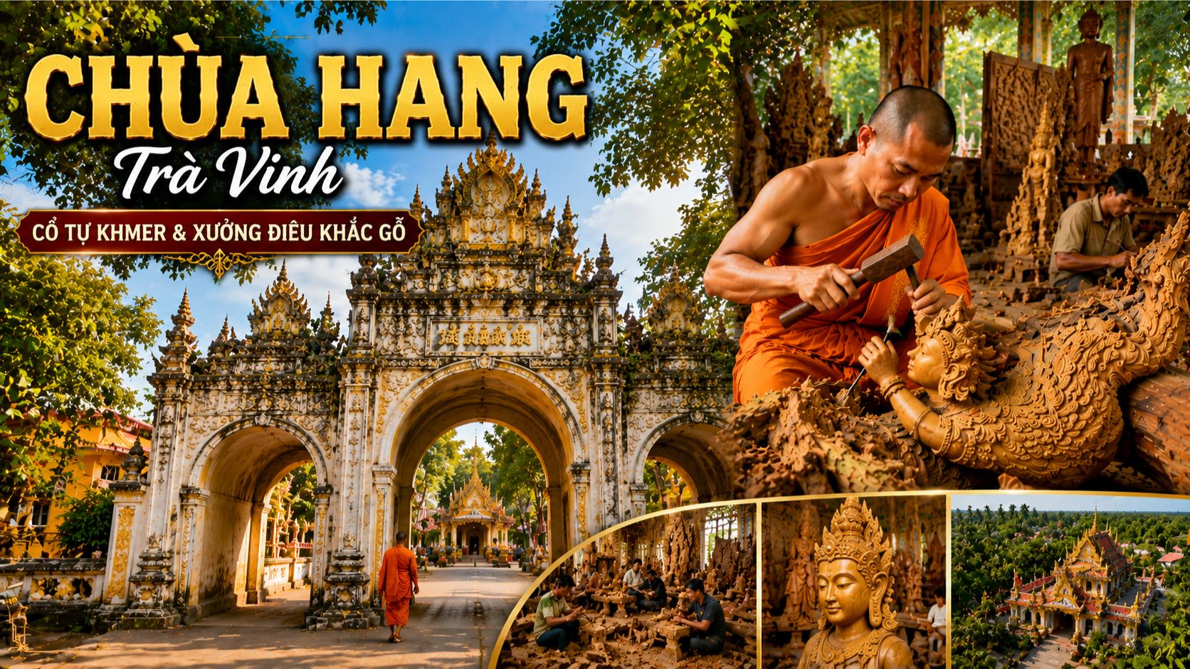 Chùa Hang Trà Vinh: Cổ Tự Khmer & Xưởng Điêu Khắc Gỗ