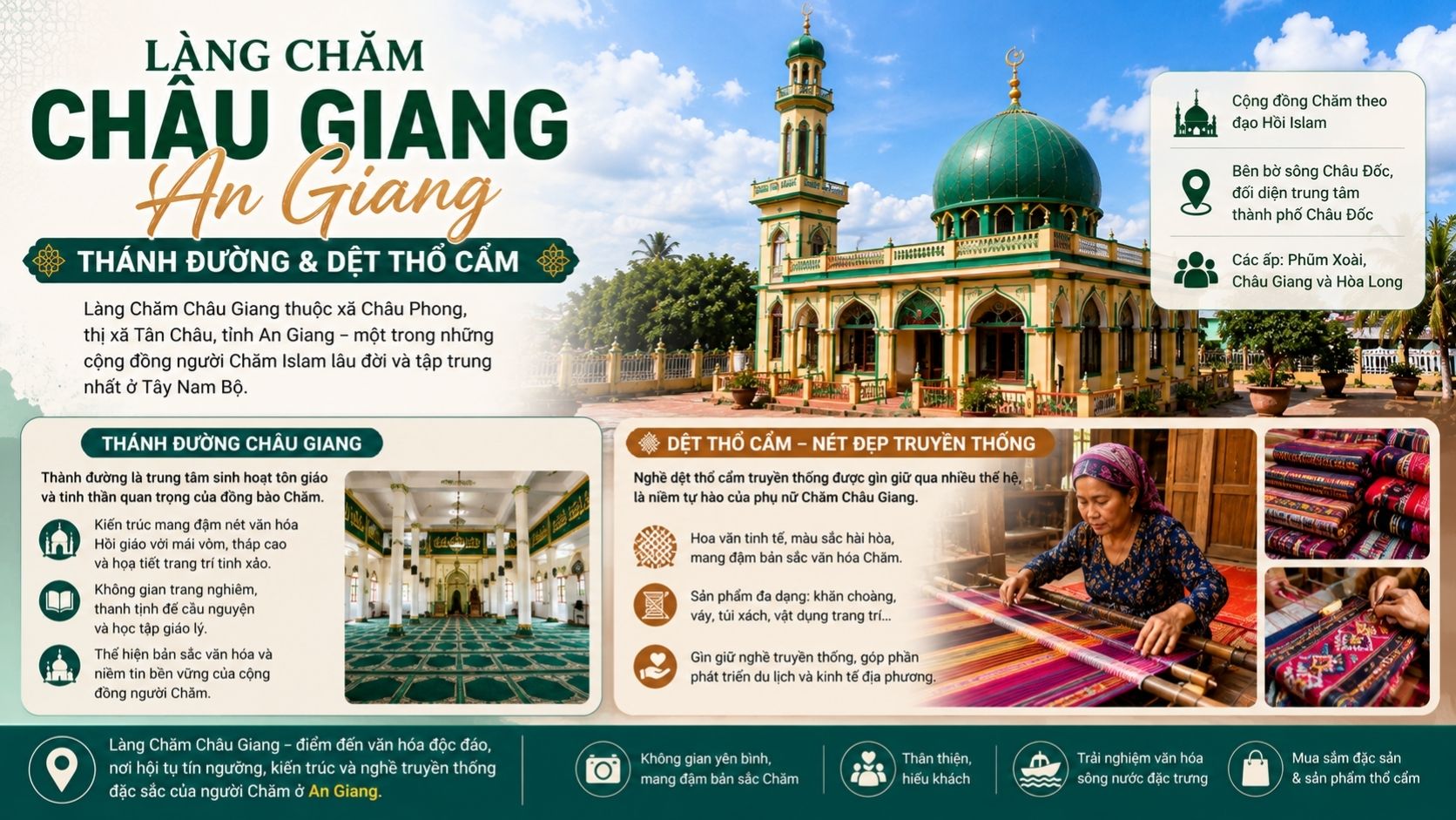 Làng Chăm Châu Giang An Giang: Thánh Đường & Dệt Thổ Cẩm