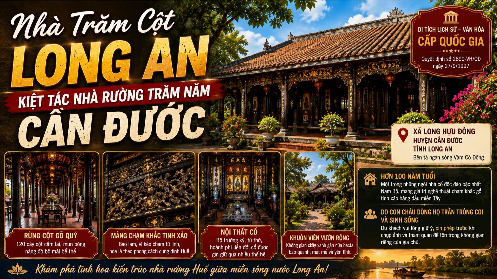 Nhà Trăm Cột Long An: Kiệt Tác Nhà Rường Trăm Năm Cần Đước