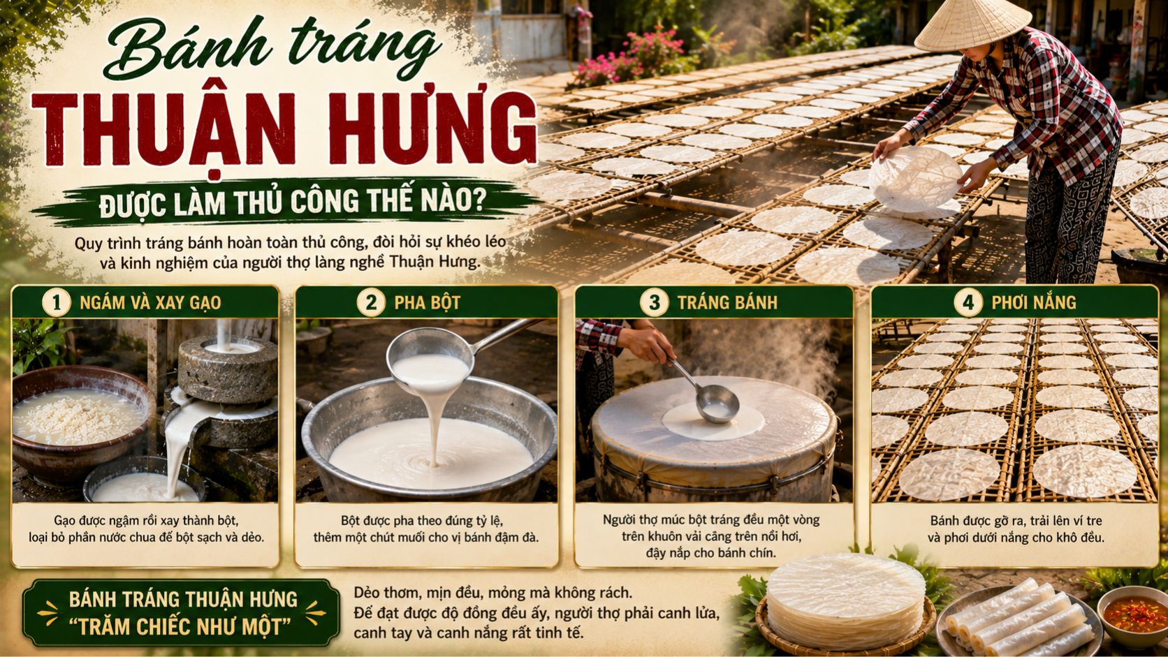 Bánh tráng Thuận Hưng được làm thủ công thế nào?