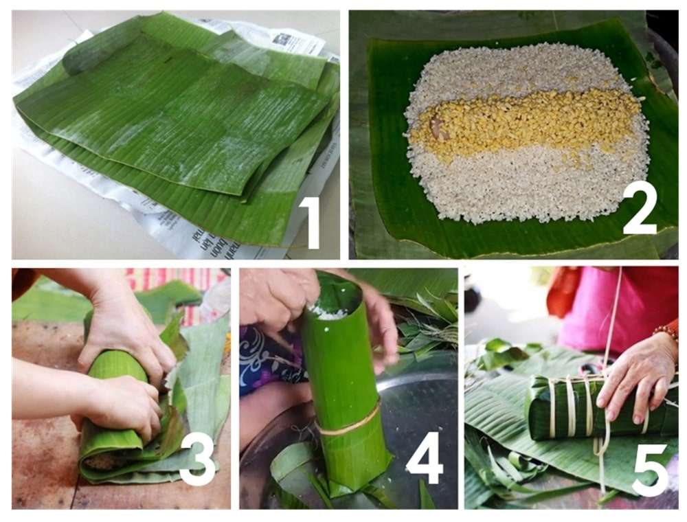 Cách gói bánh tét lá cẩm
