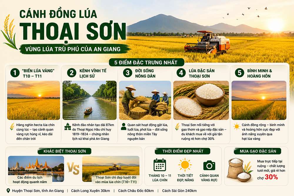 Cánh đồng lúa Thoại Sơn có gì đặc trưng?