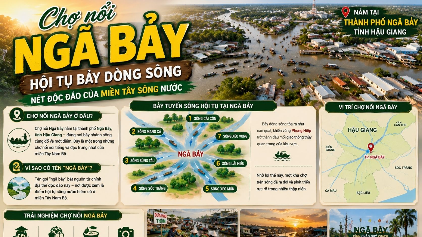 Chợ nổi Ngã Bảy ở đâu, vì sao có tên "ngã bảy"?