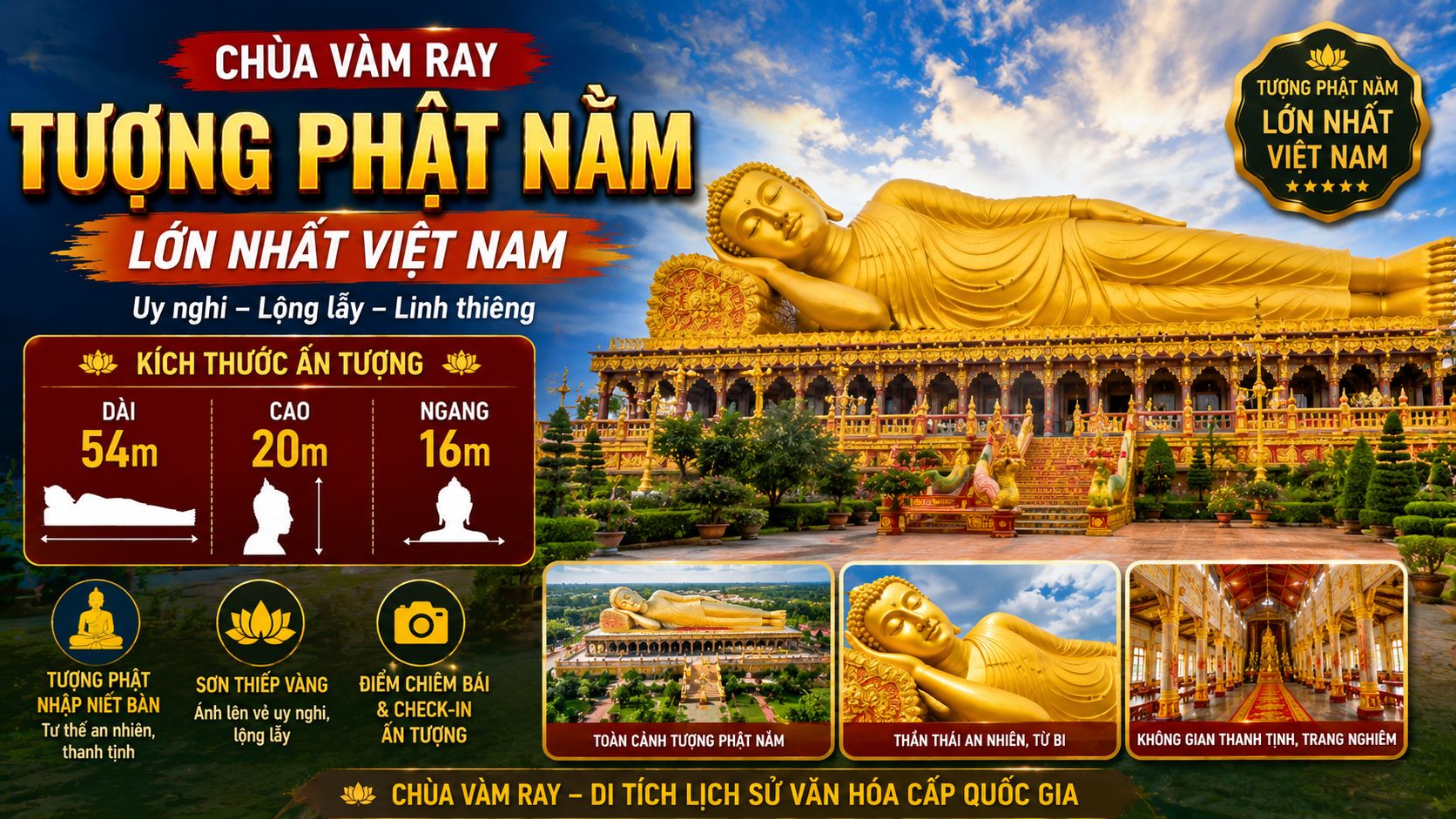 Tượng Phật nằm ở chùa Vàm Ray lớn cỡ nào?
