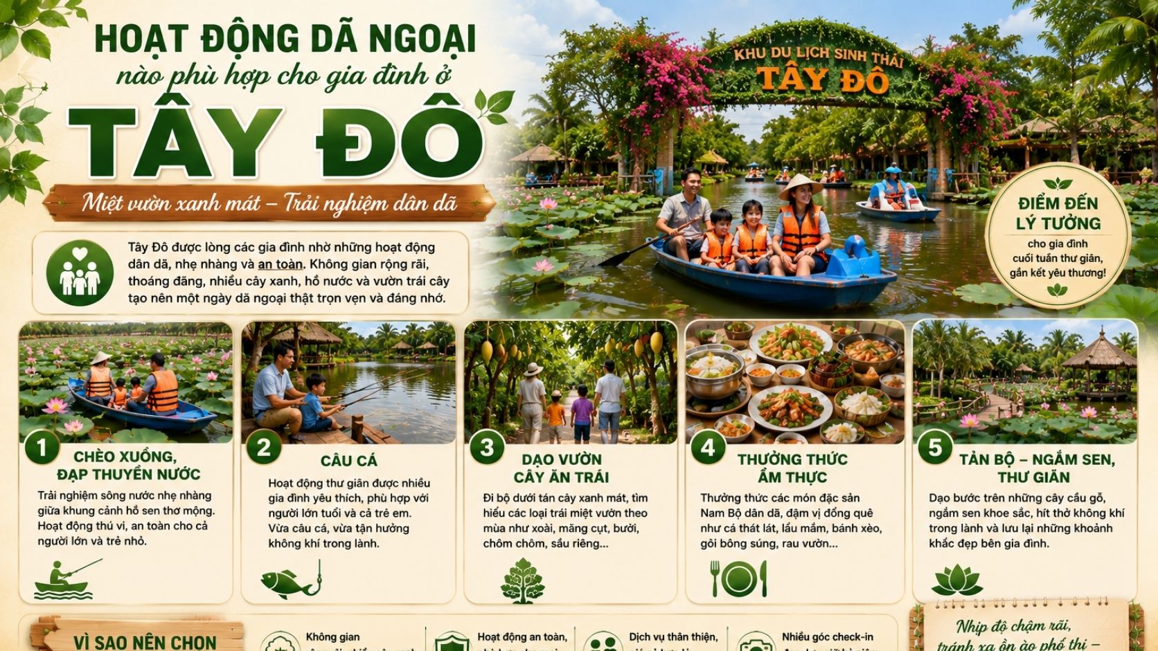 Hoạt động dã ngoại nào phù hợp cho gia đình ở Tây Đô?