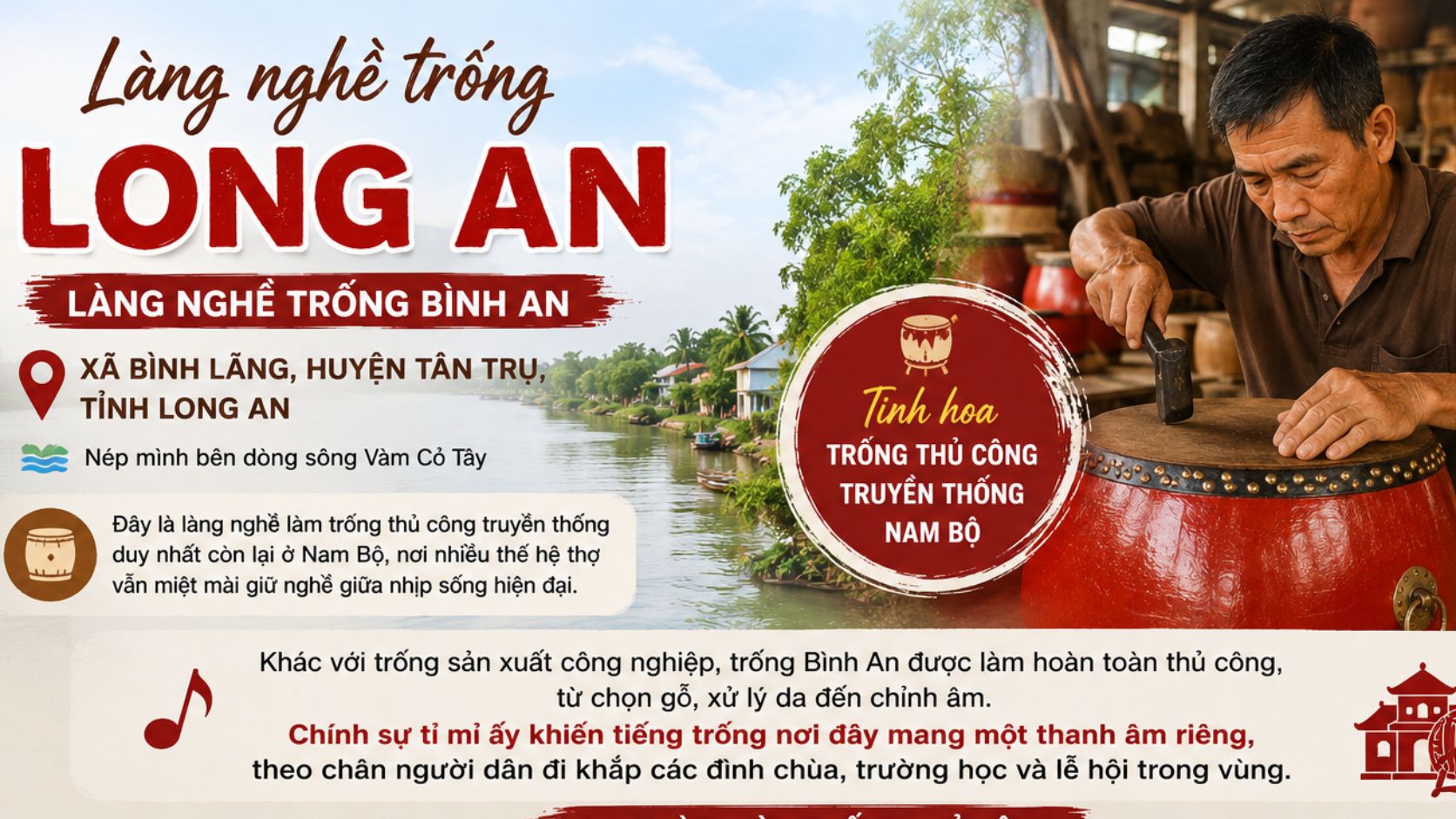 Làng nghề trống Long An nằm ở đâu?