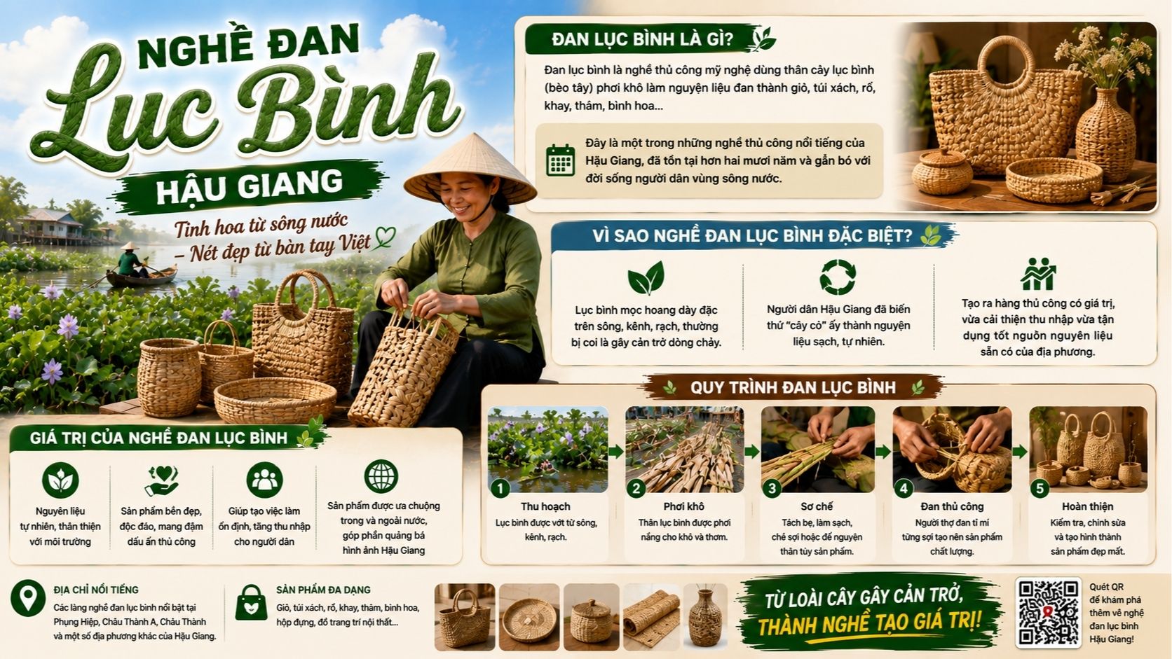 Làng nghề đan lục bình ở đâu tại Hậu Giang?