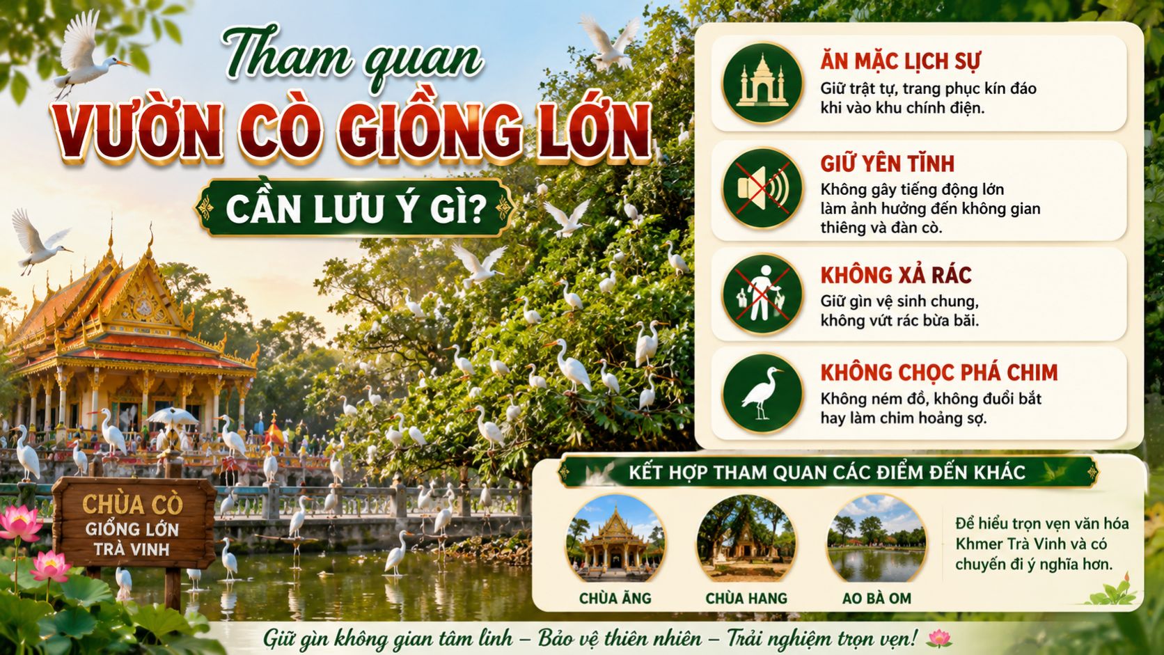 Tham quan vườn cò Giồng Lớn cần lưu ý gì?