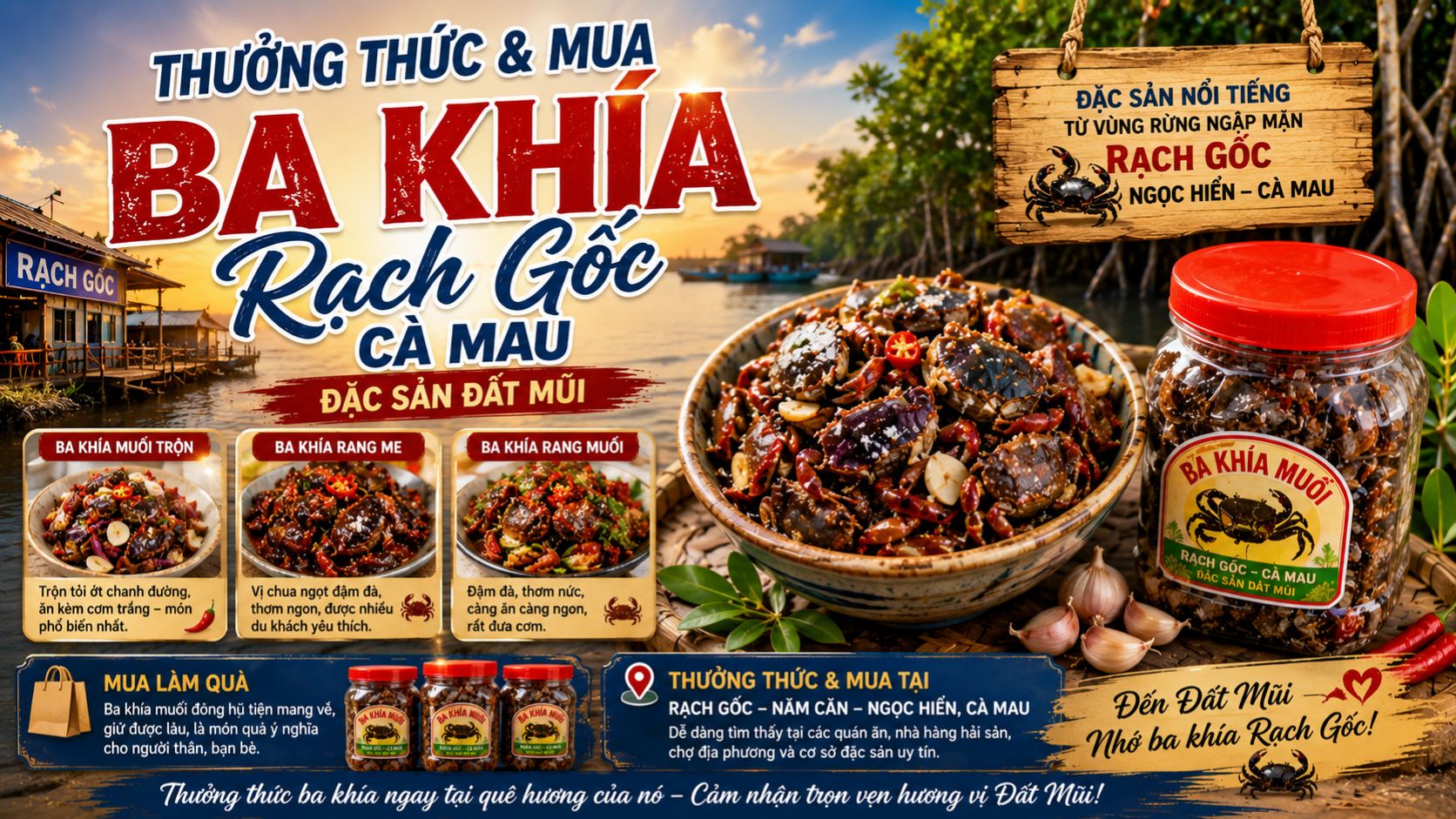 Thưởng thức và mua ba khía Rạch Gốc ở đâu?