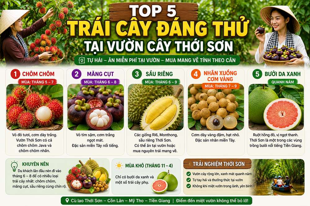 Top 5 trái cây đáng thử tại vườn cây Thới Sơn