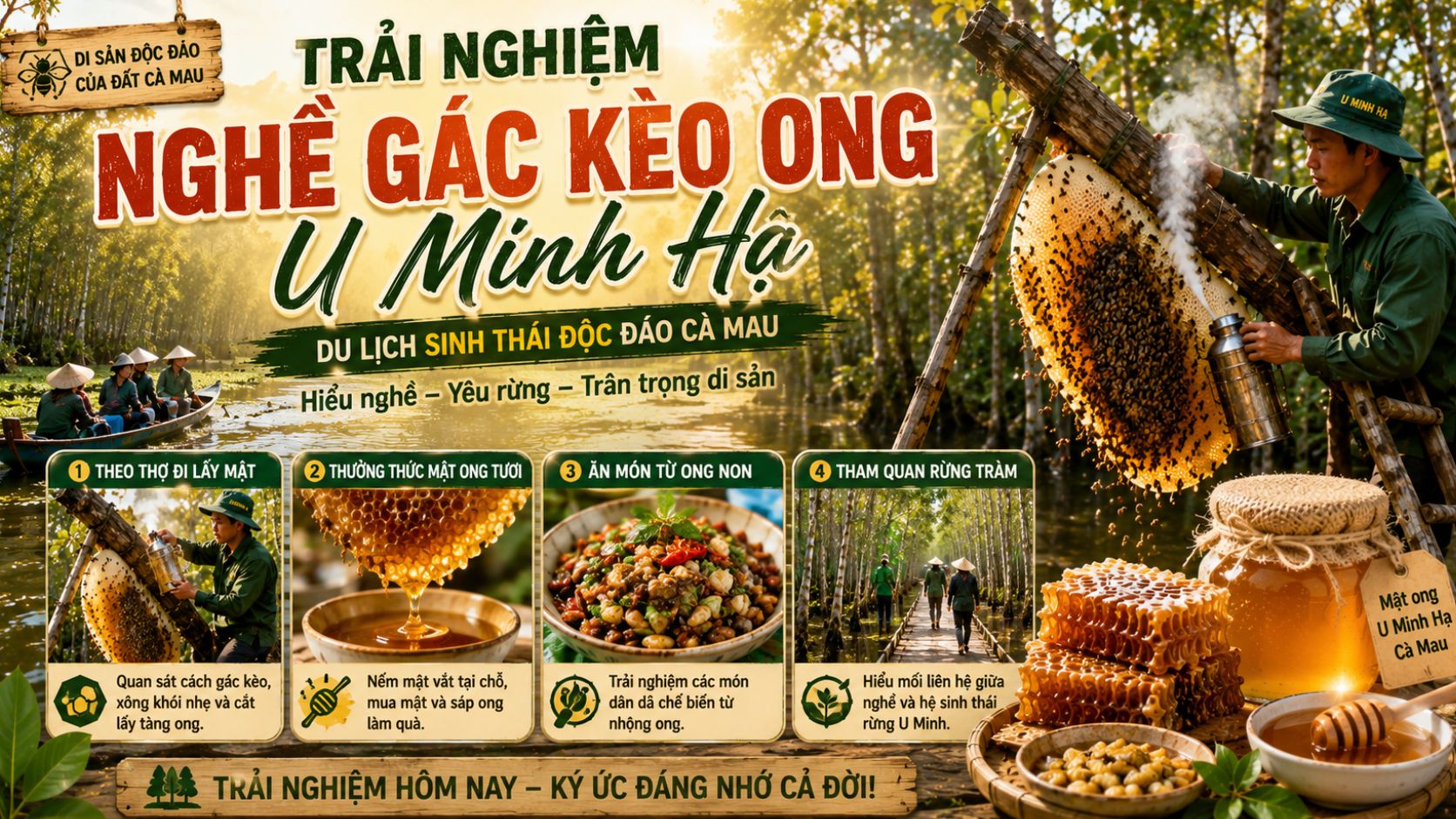 Trải nghiệm nghề gác kèo ong khi du lịch Cà Mau?