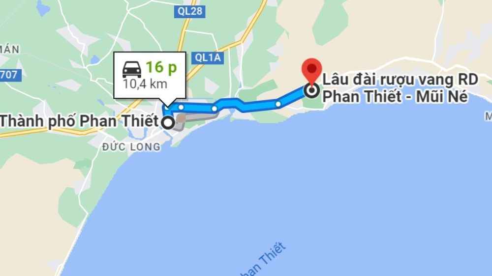 Vị trí Lâu đài rượu vang RD so với Phan Thiết – Mũi Né