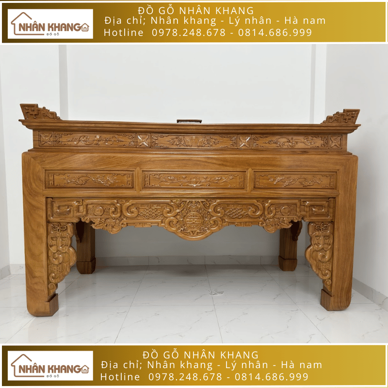 Bàn Thờ Đục Mẫu Như Ý 117x217 Gõ Đỏ