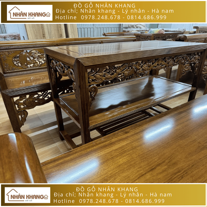 Bộ Trường Kỷ Gỗ Gụ Lào 10 Chỉ 197 Đục Cò Cua