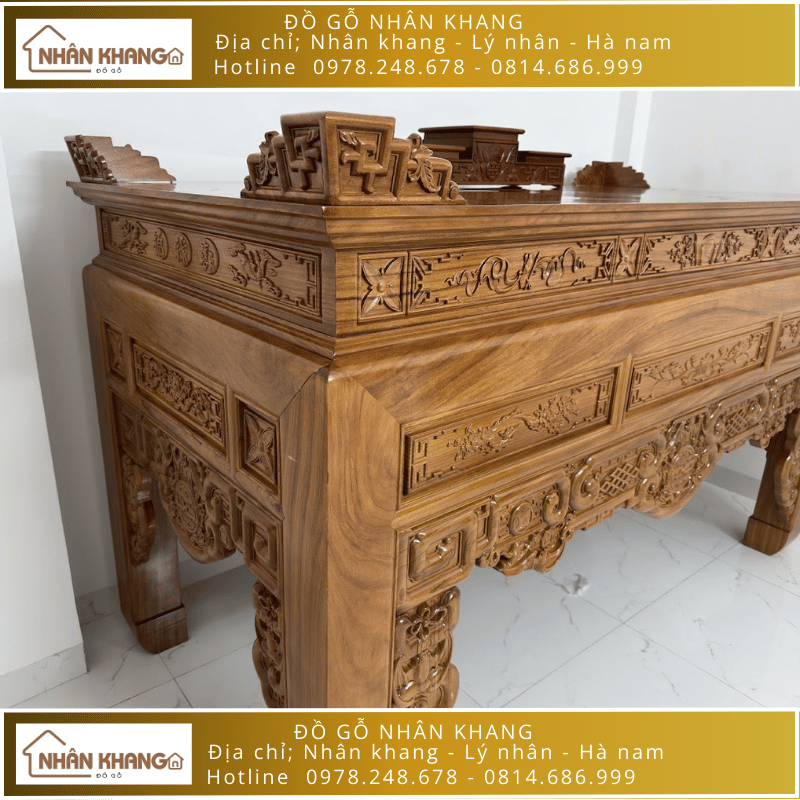 Bàn Thờ Đục Mẫu Như Ý 117x217 Gõ Đỏ