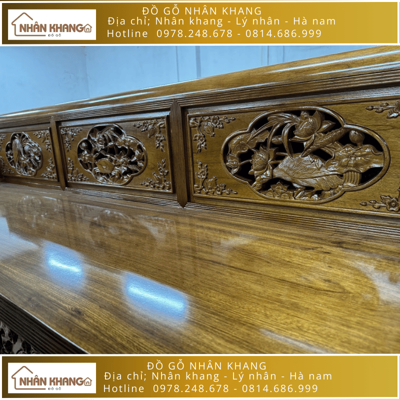 Bộ Trường Kỷ Gỗ Gụ Lào 10 Chỉ 197 Đục Cò Cua