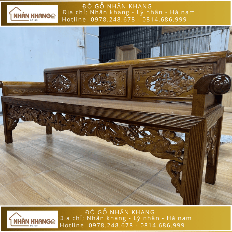 Bộ Trường Kỷ Gỗ Gụ Lào 10 Chỉ 197 Đục Cò Cua
