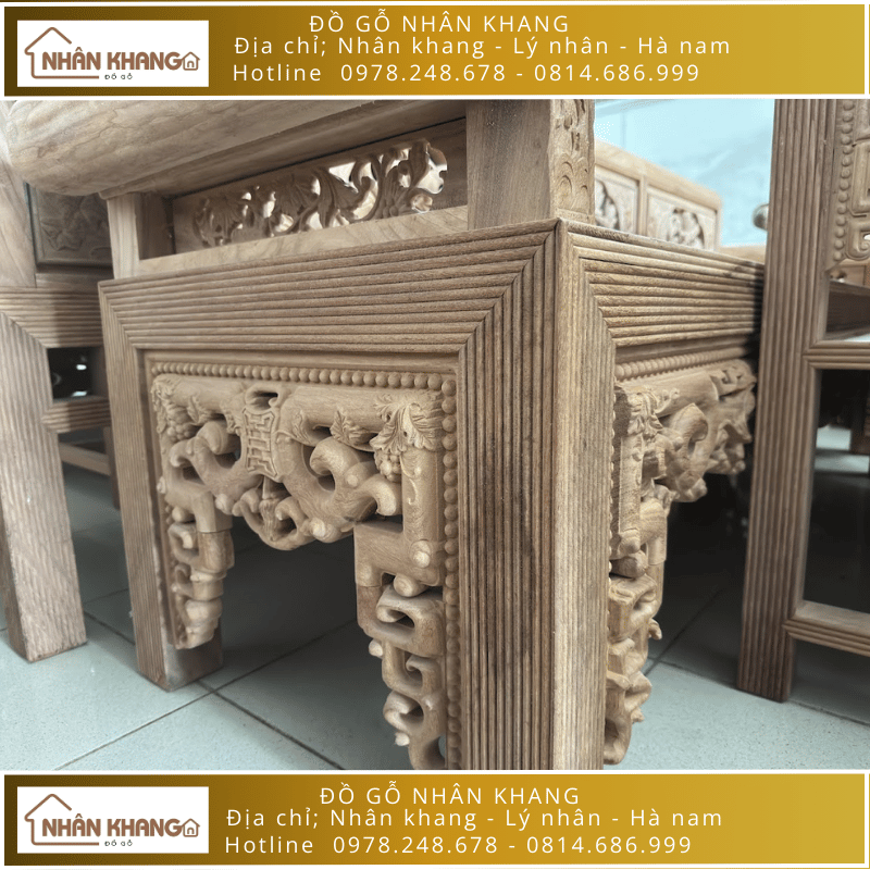 Bộ Trường Kỷ Gỗ Gõ Đỏ 11 Chỉ 217 Đục Sen Cò