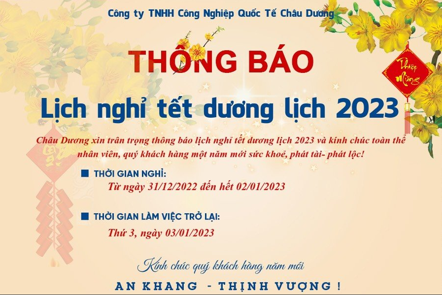 THÔNG BÁO NGHỈ TẾT DƯƠNG LỊCH 2023