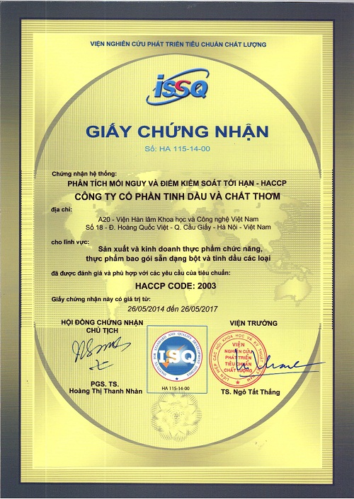 Chứng nhận nhà máy đạt chuẩn HACCP CODE 2003