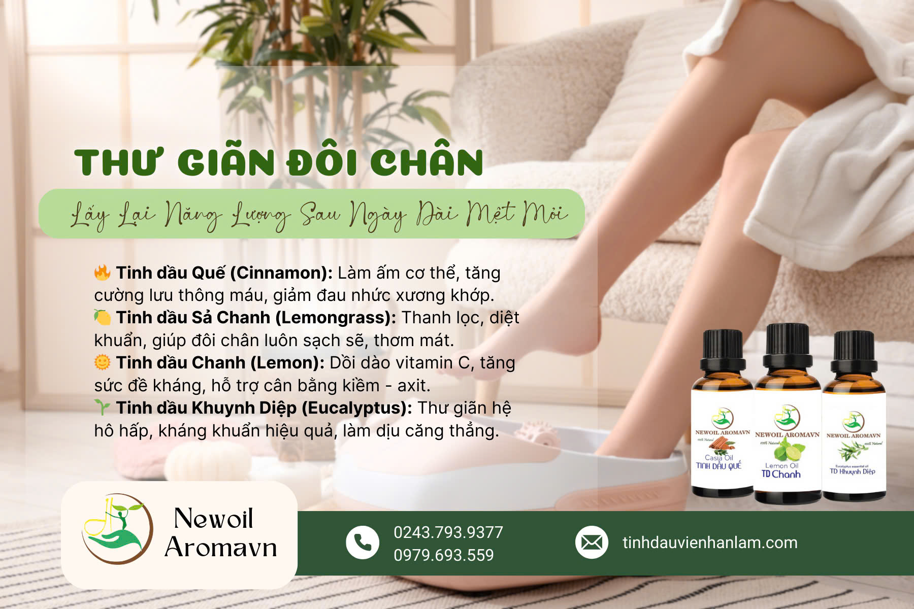 🌿 Gợi ý 4 loại tinh dầu ngâm chân giúp phục hồi sinh khí: