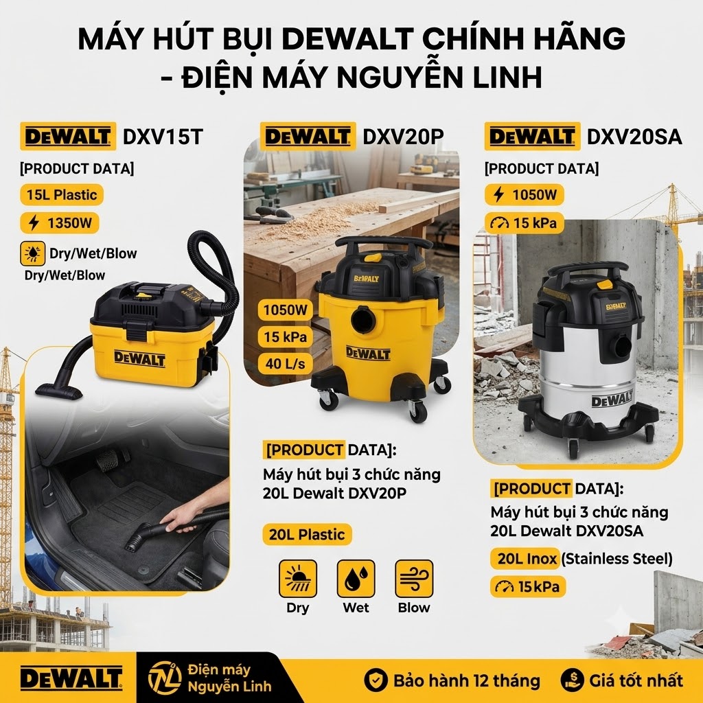 Cung Cấp Máy Hút Bụi Công Nghiệp Dewalt 3 Chức Năng (15L - 20L) Giá Tốt Nhất