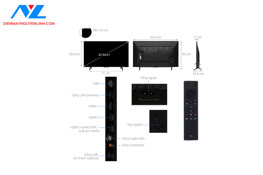 Google Tivi TCL QLED 4K 43 Inch 43P7K