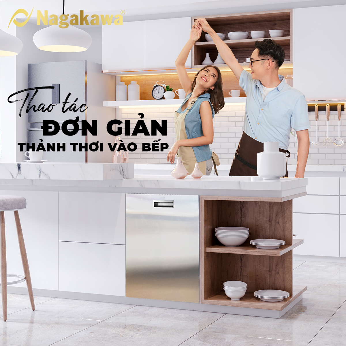 Máy rửa chén 15 bộ cao cấp Nagakawa NK15D06M - Diệt khuẩn UV Led, Nano Silver