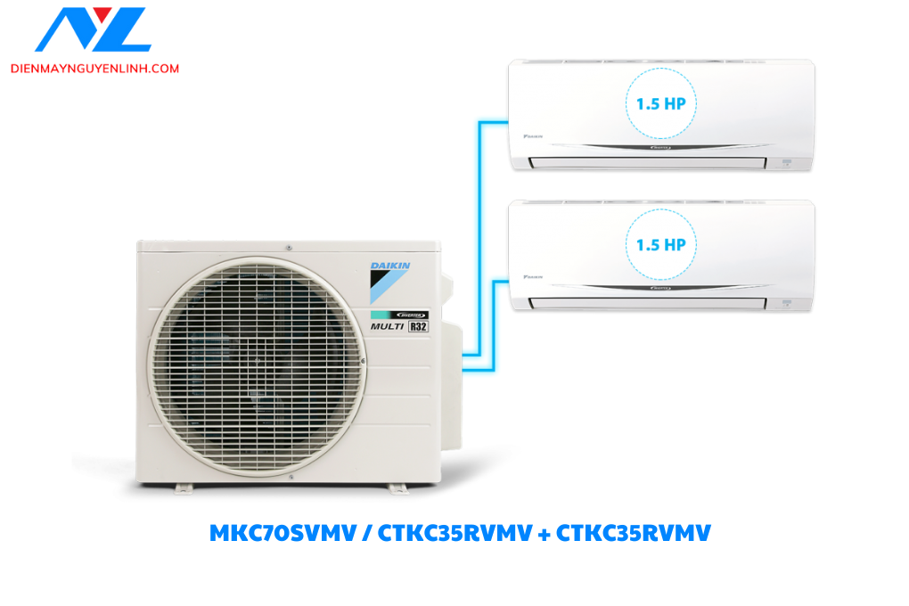 Combo Daikin Multi S inverter Thái Lan 3.0HP MKC70SVMV / CTKC35RVMV + CTKC35RVMV - Cụm nóng 3.0HP/ Lạnh 1.5HP + 1.5HP