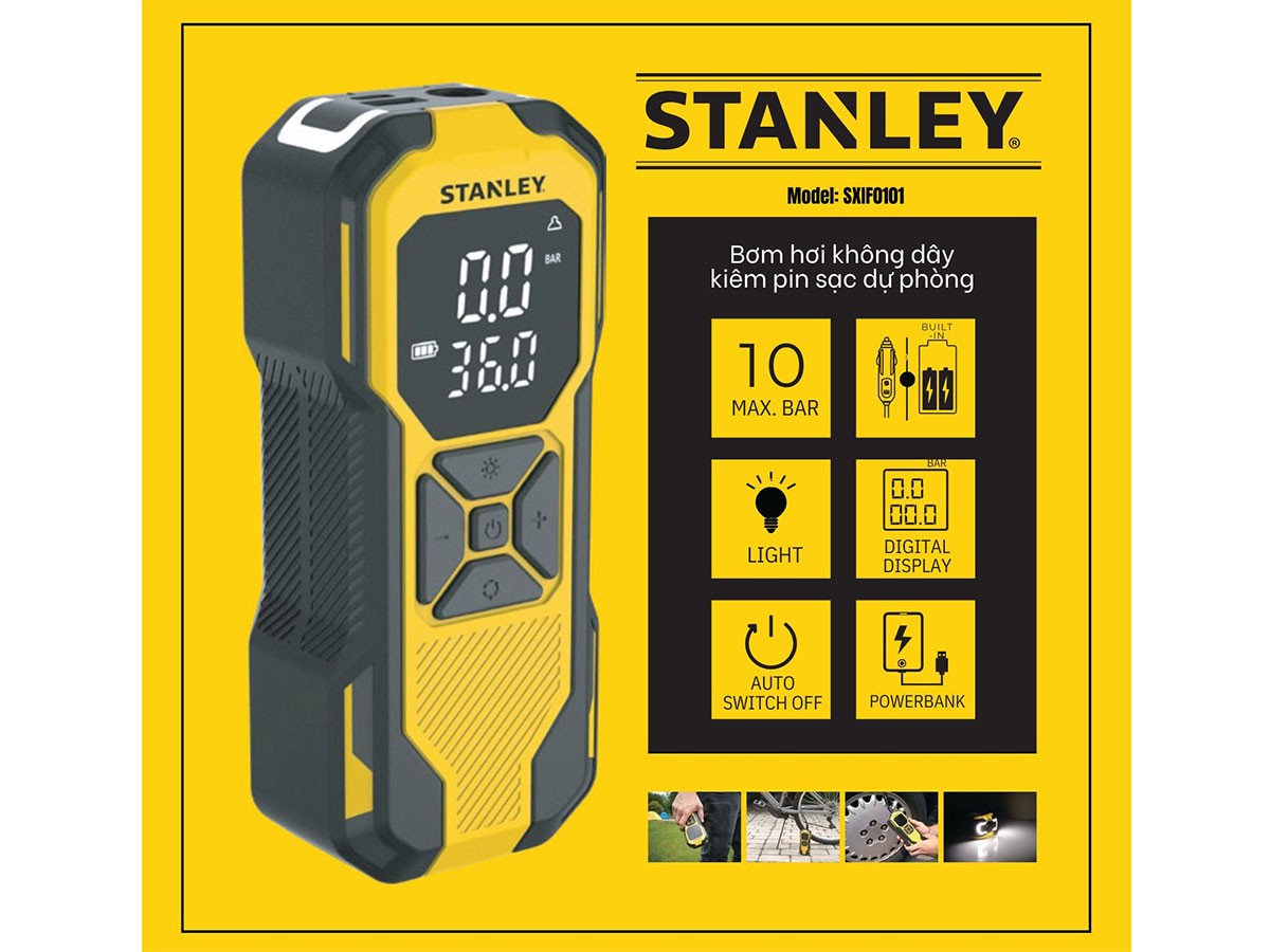 Máy bơm hơi dùng pin Stanley SXIF0101 (có đèn led, sạc dự phòng)