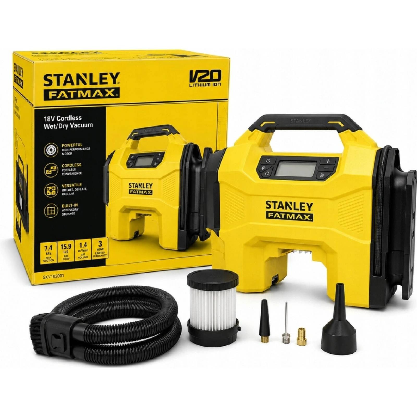 Máy bơm hơi đa năng dùng pin kèm tính năng thổi và hút bụi hiệu Stanley SXV102001