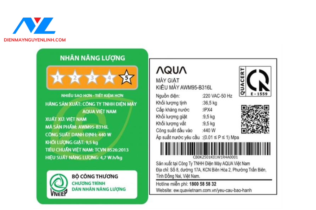 Máy giặt Aqua Inverter 9.5 kg AWM95-B316L(B)