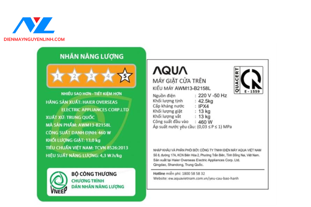 Máy giặt Aqua Inverter 13 kg AWM13-B2158L(B)