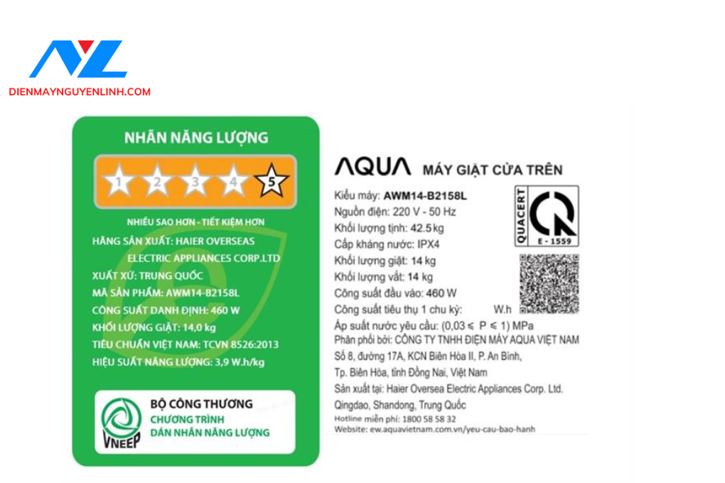 Máy giặt Aqua Inverter 14 kg AWM14-B2158L(B)