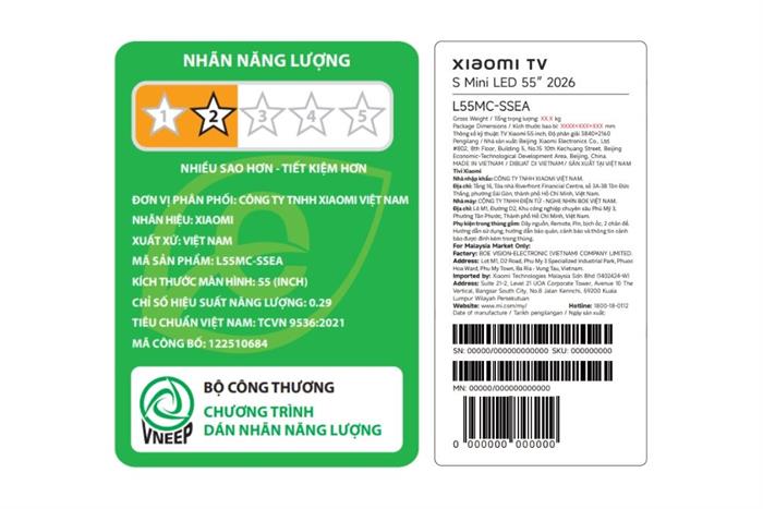 Google Tivi QD-MiniLED Xiaomi S 4K 55 inch L55MC-SSEA