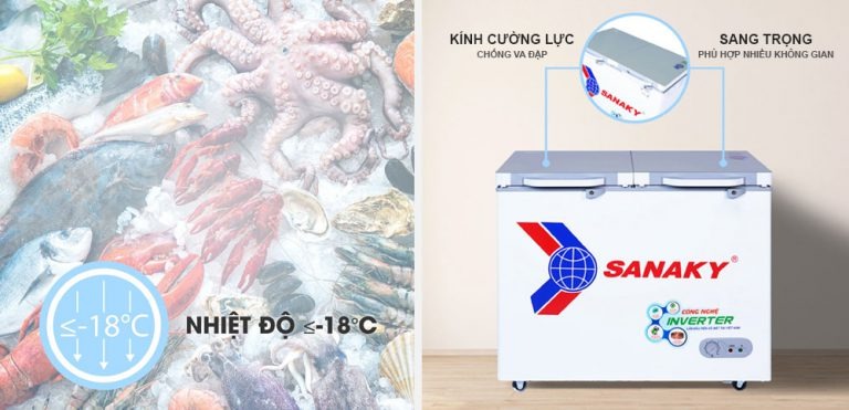 Tủ đông Sanaky Inverter VH-2599A4K cánh kính cường lực