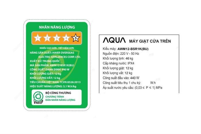 Máy giặt Aqua Inverter 12 kg AWM12-BSR1K(BU) Mẫu mới 2025