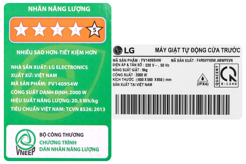 Máy giặt LG Inverter 9 kg FV1409S4W1