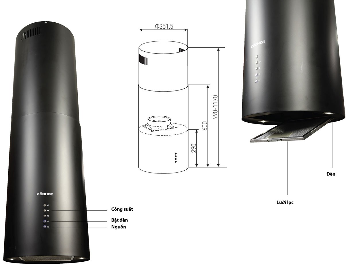 Máy hút mùi đảo Kocher SERENA CXW-188 BL