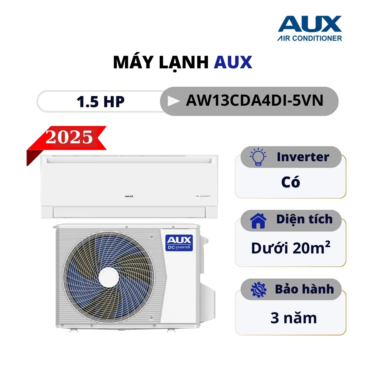 Máy lạnh AUX Inverter 1.5HP AW13CDA4DI-5VN