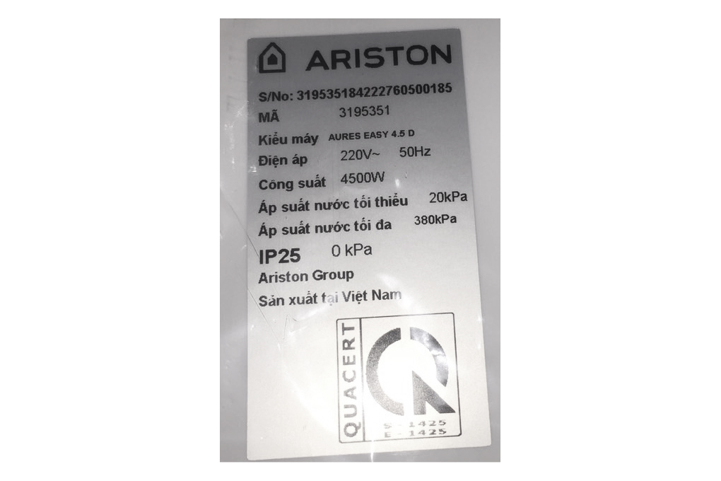 Máy nước nóng trực tiếp Ariston 4500W AURES EASY 4.5P