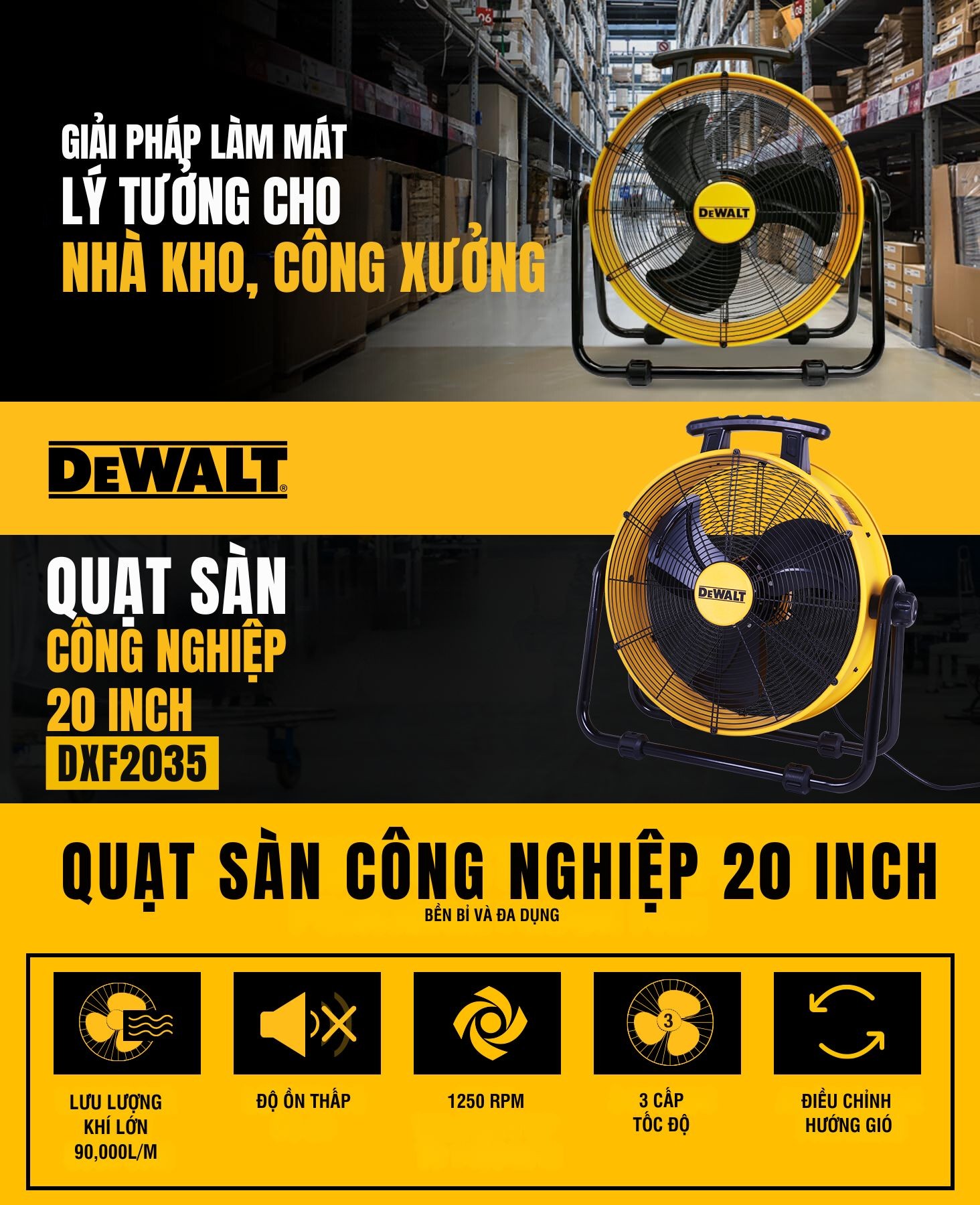 Quạt sàn công nghiệp DeWalt 20 inch DXF2035