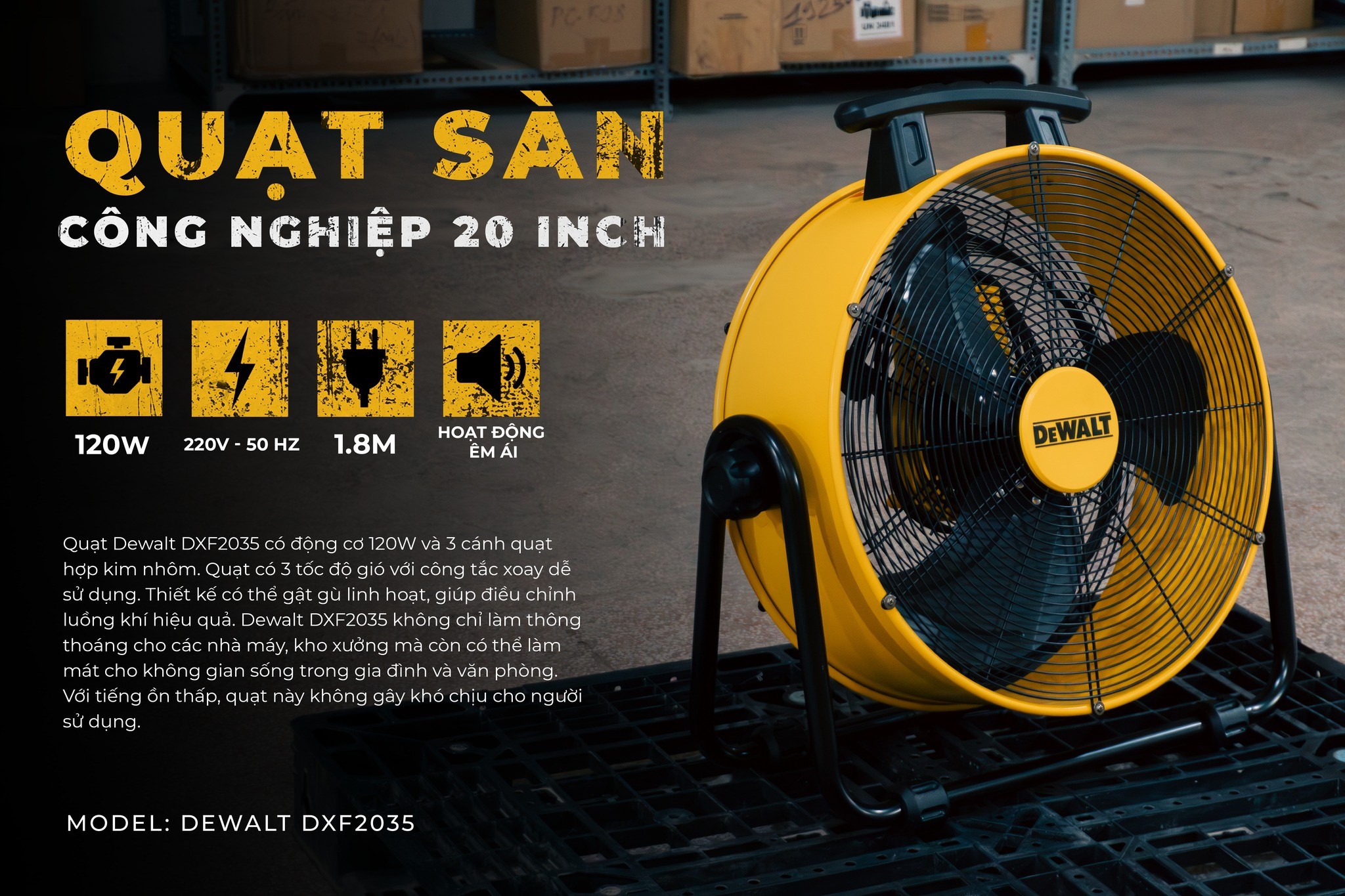Quạt sàn công nghiệp DeWalt 20 inch DXF2035