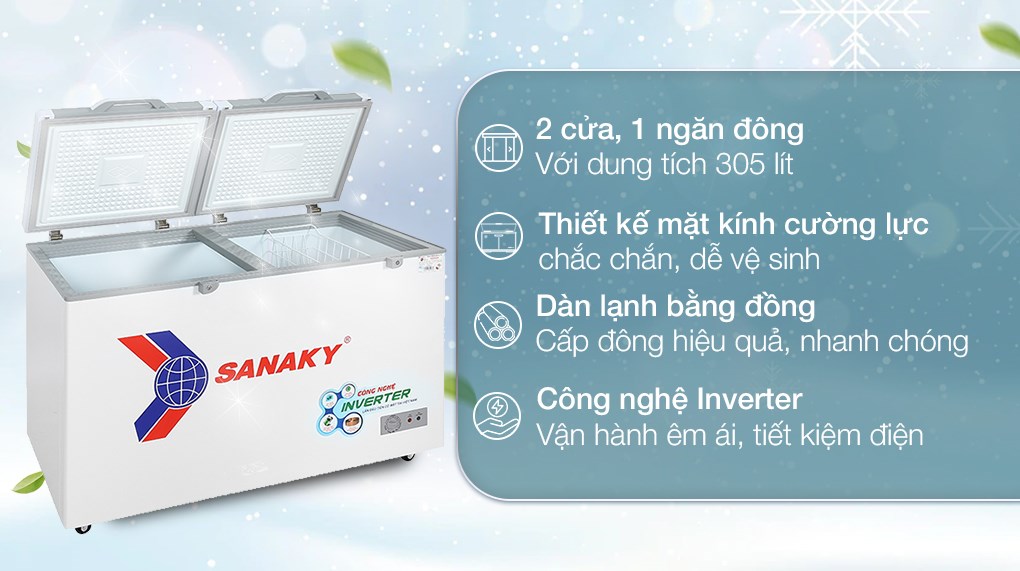 Tủ đông Sanaky Inverter VH-4099A4K cánh kính cường lực màu xám