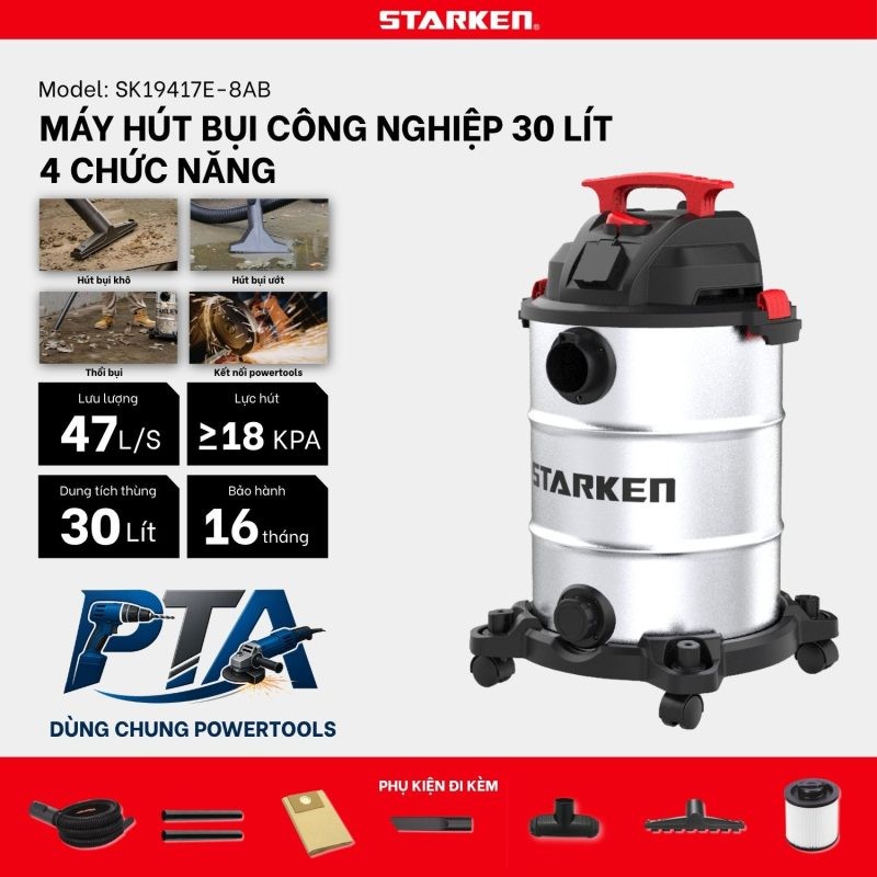 Máy Hút Bụi Công Nghiệp 1200W Starken SK19417E-8AB 30L