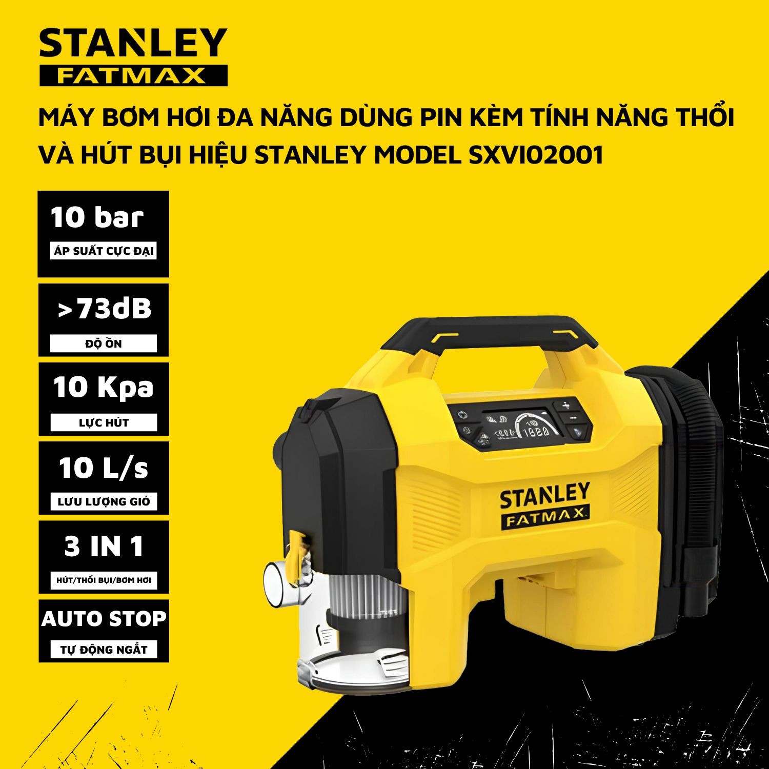 Máy bơm hơi đa năng dùng pin kèm tính năng thổi và hút bụi hiệu Stanley SXV102001