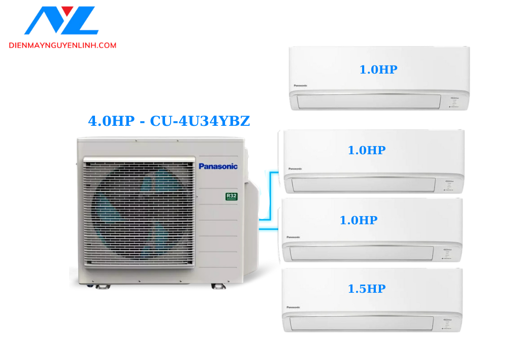 Multi Panasonic 1 Dàn Nóng 4 Hp + 4 Dàn Lạnh Treo Tường 1 Hp-1.5 Hp