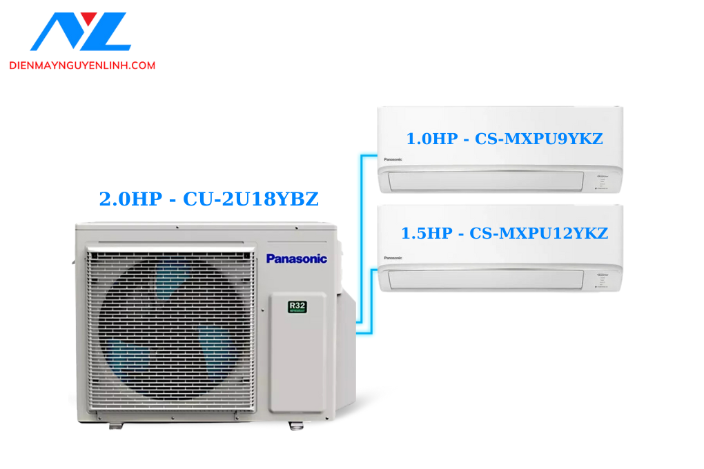Multi Panasonic Inverter 2.0 HP CU-2U18YBZ/CS-MXPU9YKZ+CS-MXPU12YKZ (Nanoe-X-G, Wifi)