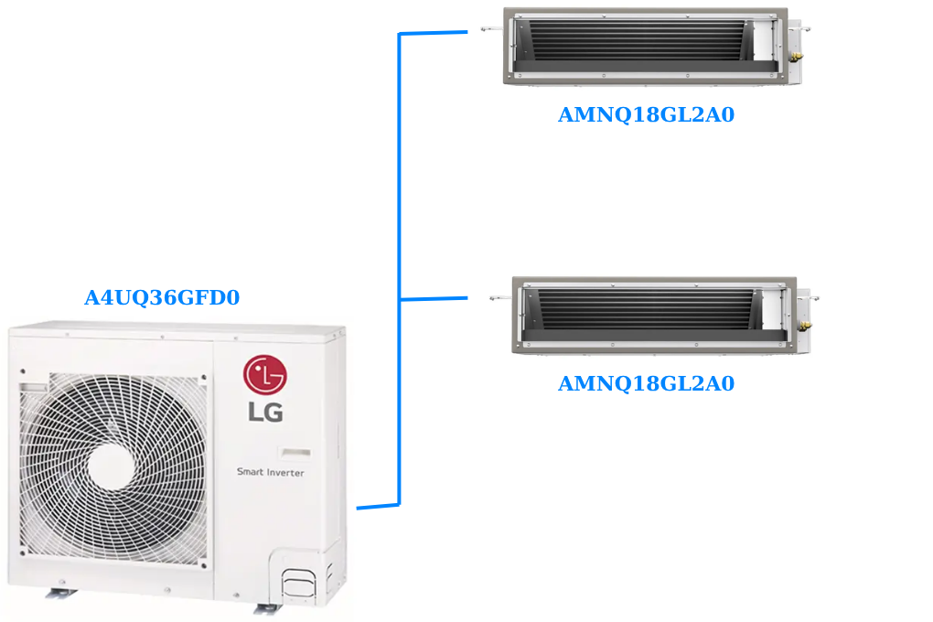 Combo Multi LG 1 Dàn Nóng 4 Hp + 2 Dàn Lạnh Âm Trần Nối Ống Gió 2 Hp